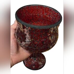 Red Mosaic Tile 8"T Glass Pedestal Candle Holder Vase